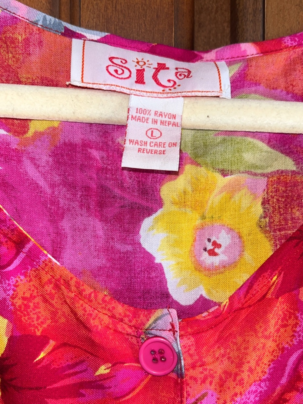 🌸Vintage Sita Floral Maxi Dress 100% Rayon Tropical Button Down Pockets Size L - Picture 8 of 8